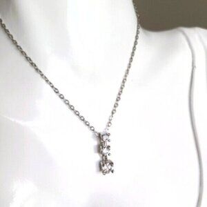 Elegant Sterling Silver 3 Row Layered Stone Rhinestone CZ Crystal Necklace